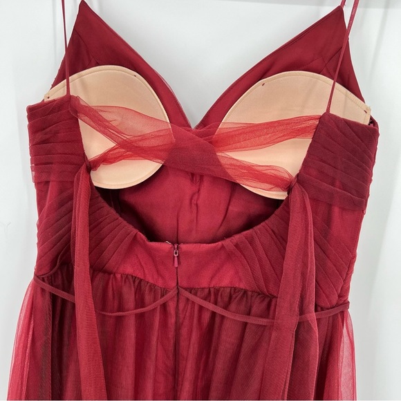 Anthropologie BHLDN Camden Dress Burgundy Red Sweetheart Tulle Dress Bodice 14 - Picture 10 of 16